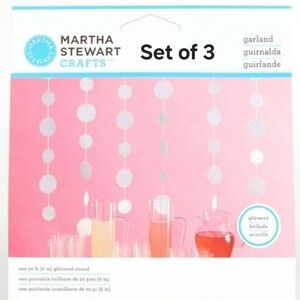 Martha Stewart Silver Glitter Hanging Dot Garlands Set of 3 NEW